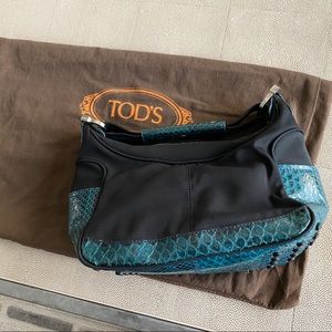 Authentic Tod’s Mikey Nylon Snakeskin Hobo Bag